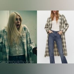 massimo dutti long checkered duster coat